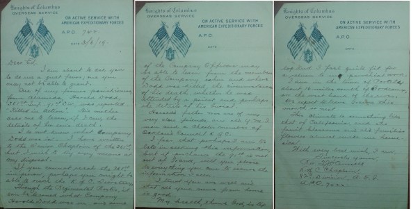 Chaplain O'Connell Letter-1919