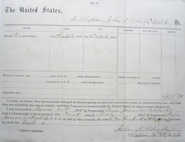 Chaplain Pay Voucher, 1875