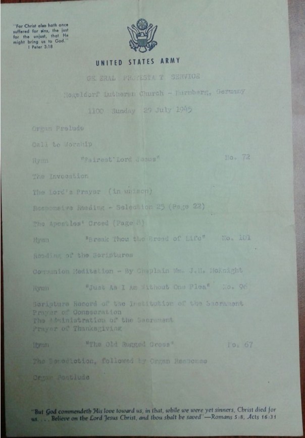 Order of Worship, Nurnberg Germany, 29 July 1945