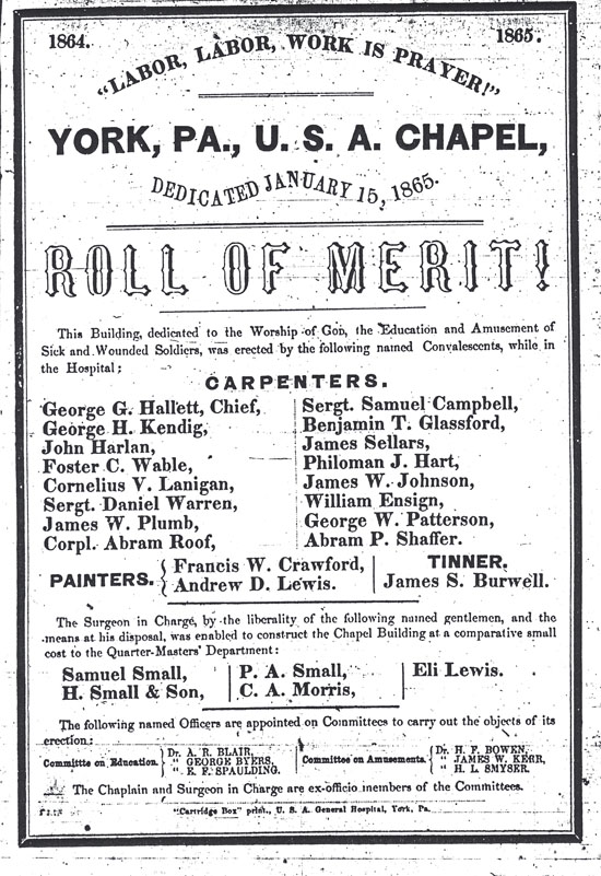 York Civil War Hospital Chapel Handbill
