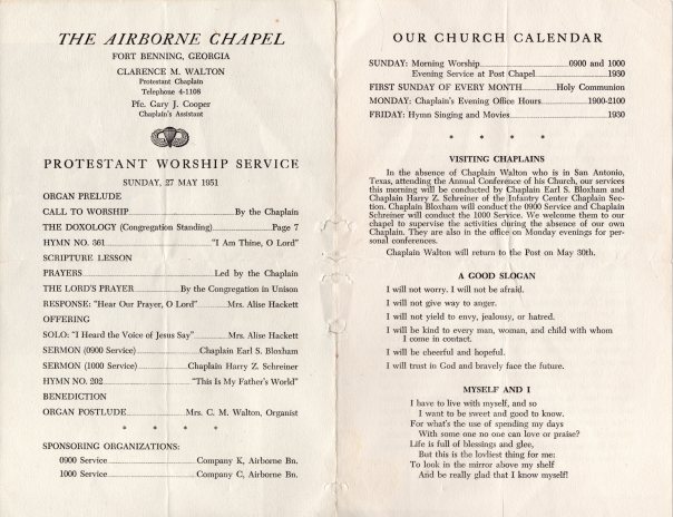Fort Benning Worship Bulletin 1951