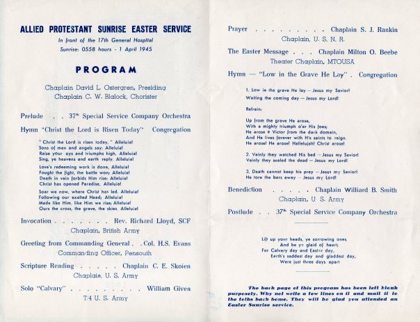 Easter Sunrise Service, Italy, 1 April 1945