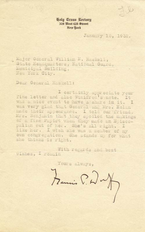 Chaplain Francis Duffy letter 1932