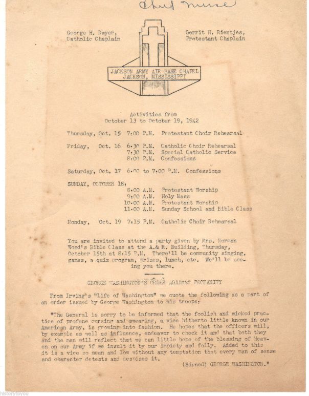 Jackson Army Air Base Worship Schedule