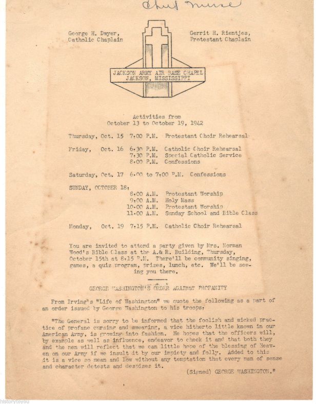 Jackson Army Air Base Worship Schedule