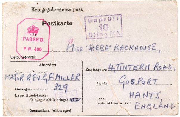 Chaplain POW Postcard