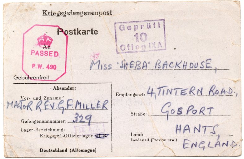 Chaplain POW Postcard